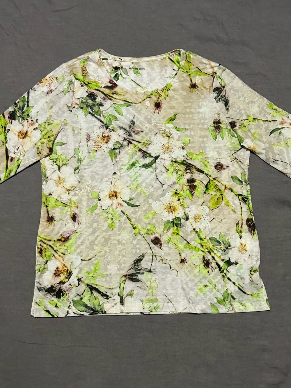 Allison Daley Floral Long-Sleeve Shirt - White & Green